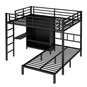 Full XL Over Twin Metal Bunk Bed with Folding Desk and Closet