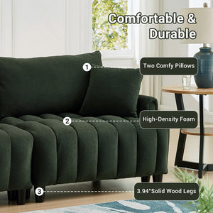 83'' Futon Sofa Bed with Polyester Fabric and 2 Pillows - Dark Green