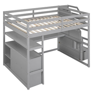 Loft Bed With Desk, Shelves, 2 Drawers, Storage Staircase