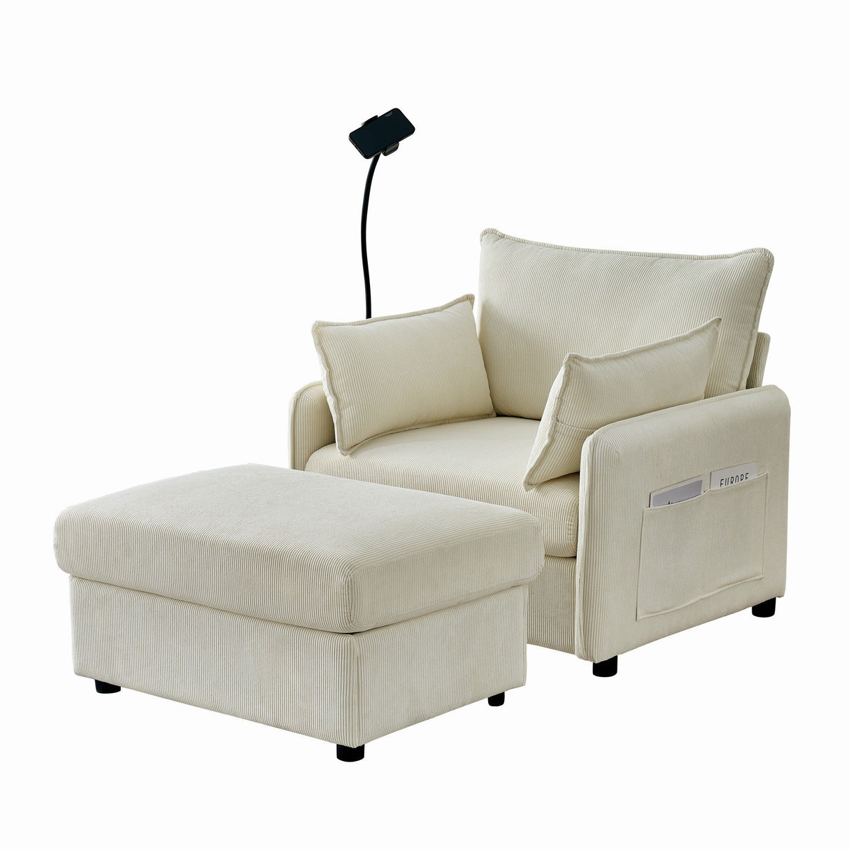 Oversized Chaise Lounge Chair with Ottoman and Storage in Beige