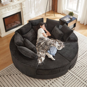 Round Oversized Sofa Bed With 5 Throw Pillows