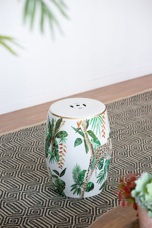 13x13x18" Ceramic Garden Stool Jungle-Themed Accent Side Table