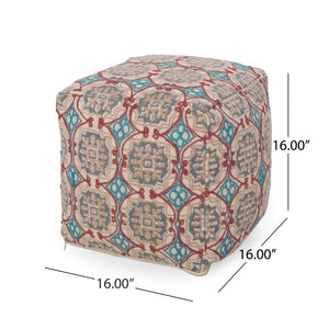Amelia Handcrafted Fabric Pouf Rustic Elegance Multicolored