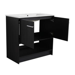 Modern Bathroom Vanity With Ceramic Sink, Freestanding Cabinet, Soft Closing Doors