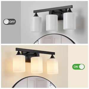 3-Light Matte Black Bathroom Vanity Light