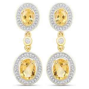 18K Yellow Gold Plated 5.70 Carat Genuine Citrine and White Topaz .925 Sterling Silver Earrings