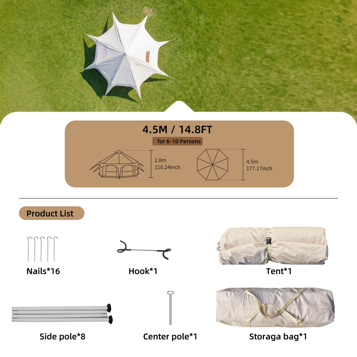 600D Oxford Bell Tent 14.8ft*9.2ft with Stove Jack