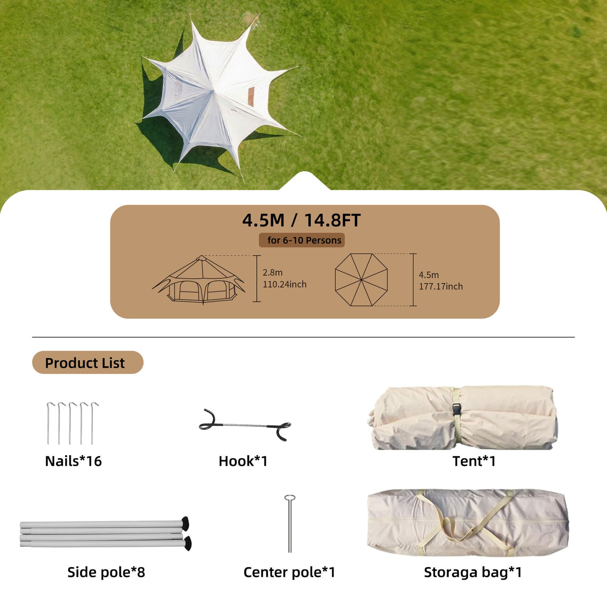 600D Oxford Bell Tent 14.8ft*9.2ft with Stove Jack