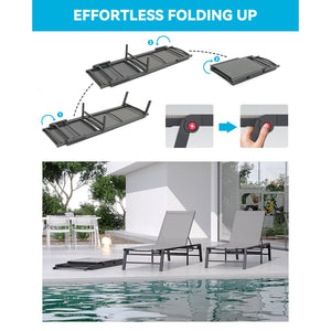 Assemble-Free Aluminum Outdoor Chaise Lounge Set of 2
