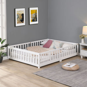 Solid Wood Floor Bed With Door And Fence For Children