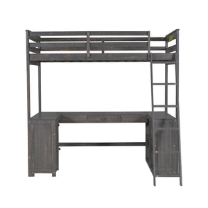Loft Bed With U-Shaped Desk, Drawers, And Storage Shelves