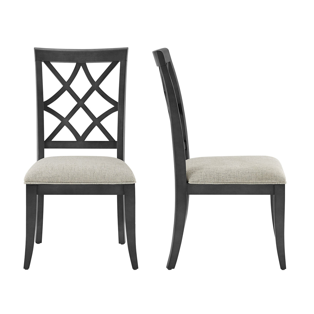 Wooden Lattice-Back Dining Chairs, Set of 2