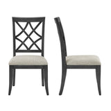 Wooden Lattice-Back Dining Chairs, Set of 2