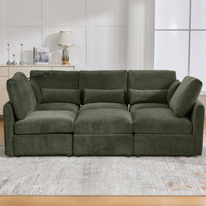 Modern Modular U-Shaped Sofa Bed With Movable Ottoman, USB Ports, Phone Holder