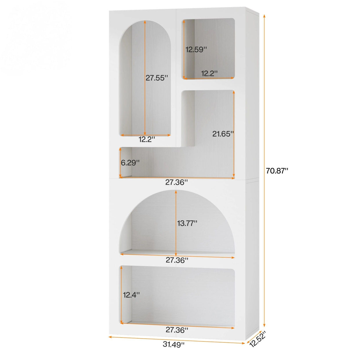 Geometric Arched 5 Shelf Art Display Bookcase for Living Room - White