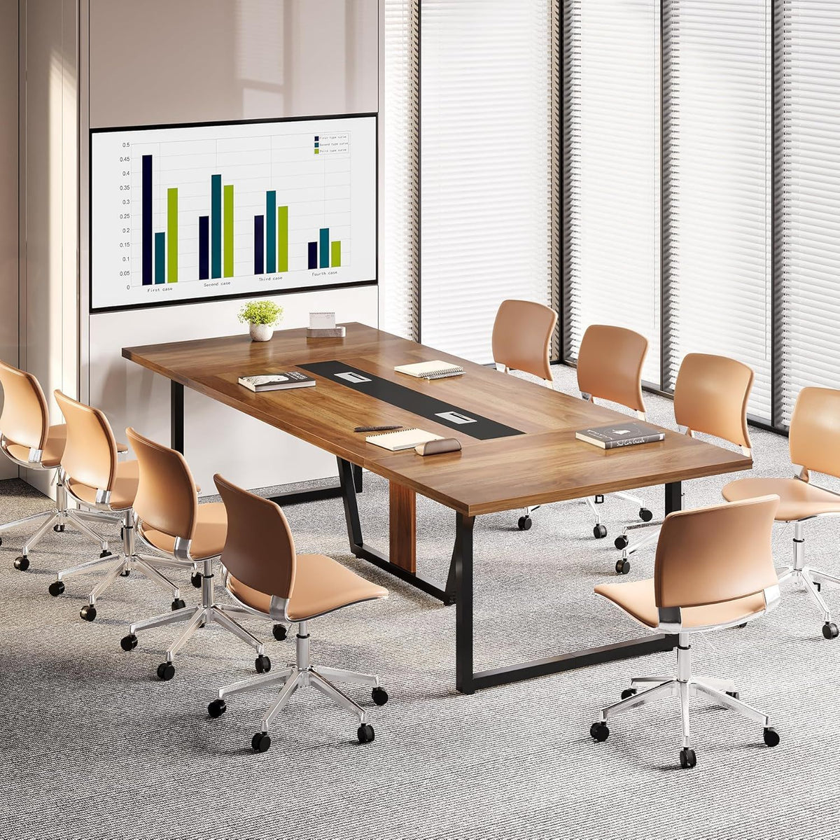 Conference Table For 8 - 10 People With Cable Management - Brown / Black