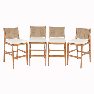 4 Pieces Natural Outdoor Bar Stool Set - Solid Acacia Wood and Woven Wicker