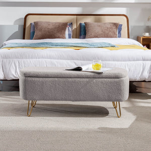 Storage Ottoman Bench For End Of Bed Legs, Modern Camel Faux Fur Entryway Bench Upholstered Padded With Storage For Living Room Bedroom