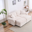 Corduroy-2-seats-sofa-With-2-back-pillows,2-toss-pillows-and-two-ottoman,-White-Sofas-&-Sectionals
