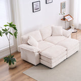 Corduroy-2-seats-sofa-With-2-back-pillows,2-toss-pillows-and-two-ottoman,-White-Sofas-&-Sectionals