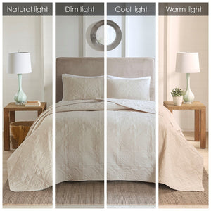 3 Piece Reversible Bedspread Set Cream Full/Queen