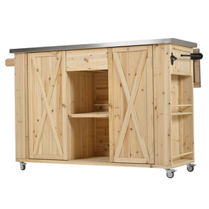 Outdoor Kitchen Island With Stainless Steel Top, Ample Storage Space, Towel And Spice Racks And A Bottle Opener