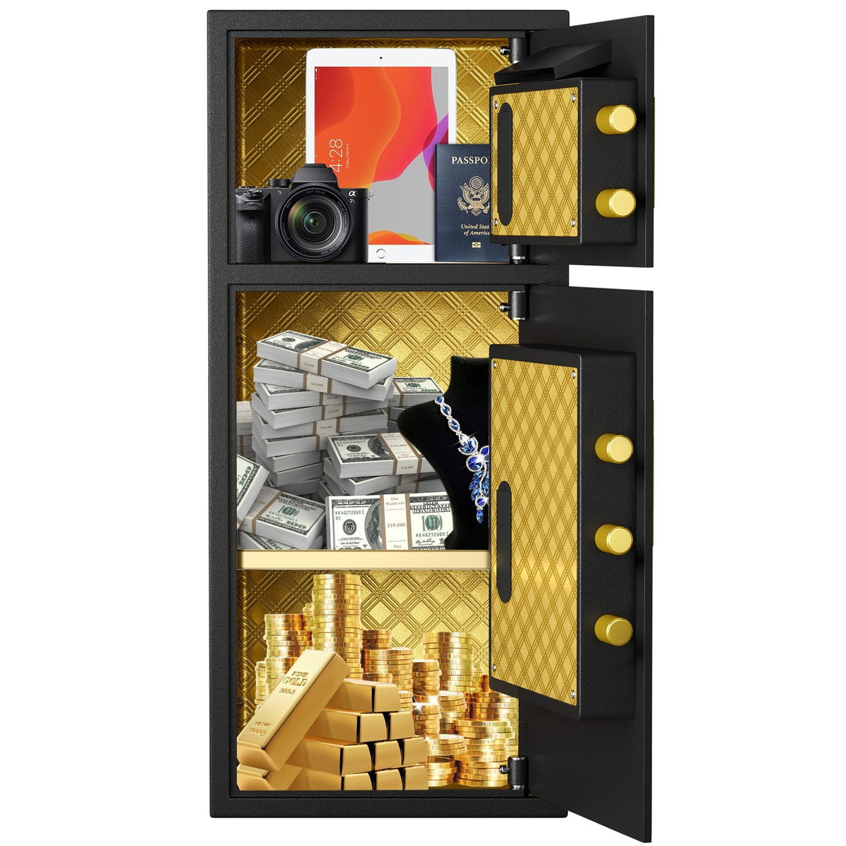 Large Double Door Coin Operated Safe, Digital Security Safe With Fireproof And Waterproof Bag