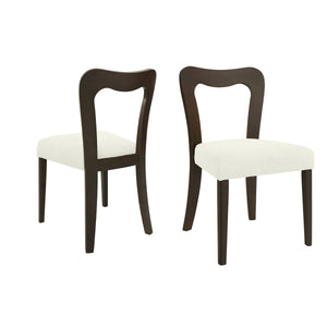 Dining Chair Without Arm Set of 2 (Dark Brown + Beige)