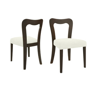 Dining Chair Without Arm Set of 2 (Dark Brown + Beige)