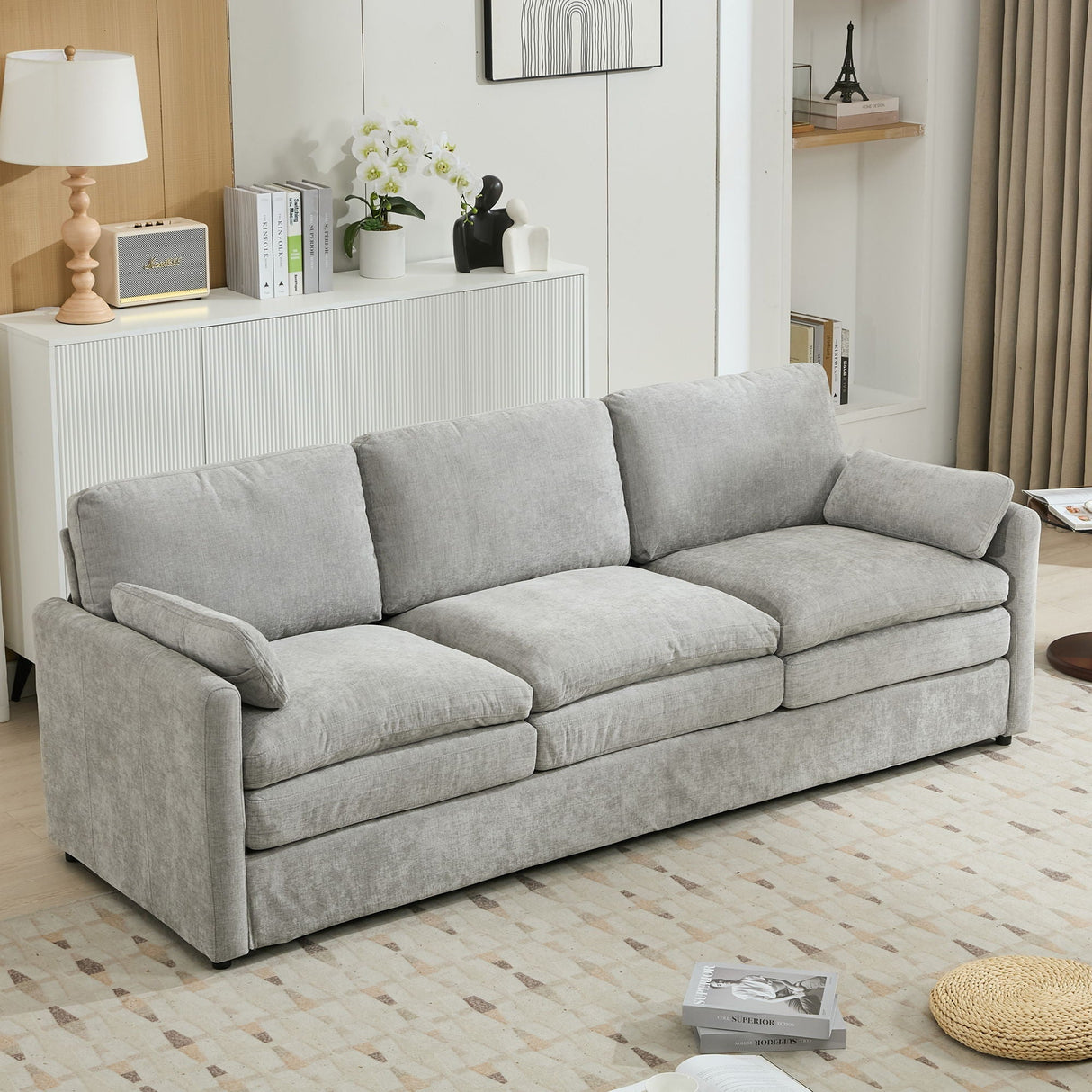 Cozy Upholstered 3 Seater Sofa With Double Cushion