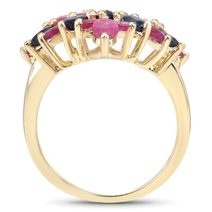 6.97 Carat Genuine Emerald, Blue Sapphire and Ruby .925 Sterling Silver Ring