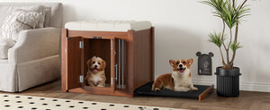 2 in 1 Walnut Dog Crate Nightstand with Storage