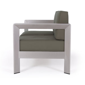 Outdoor Aluminum Loveseat with Deep Cushions - Silver