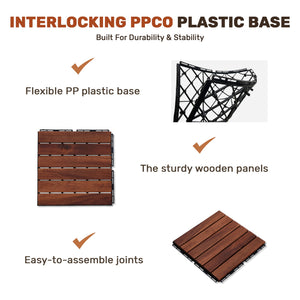 10 PCS Interlocking Acacia Hardwood Deck Tiles