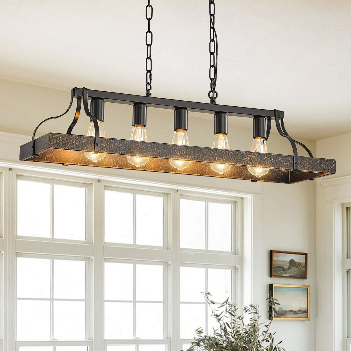 34-Inch Black and Gold Vintage Pendant Light