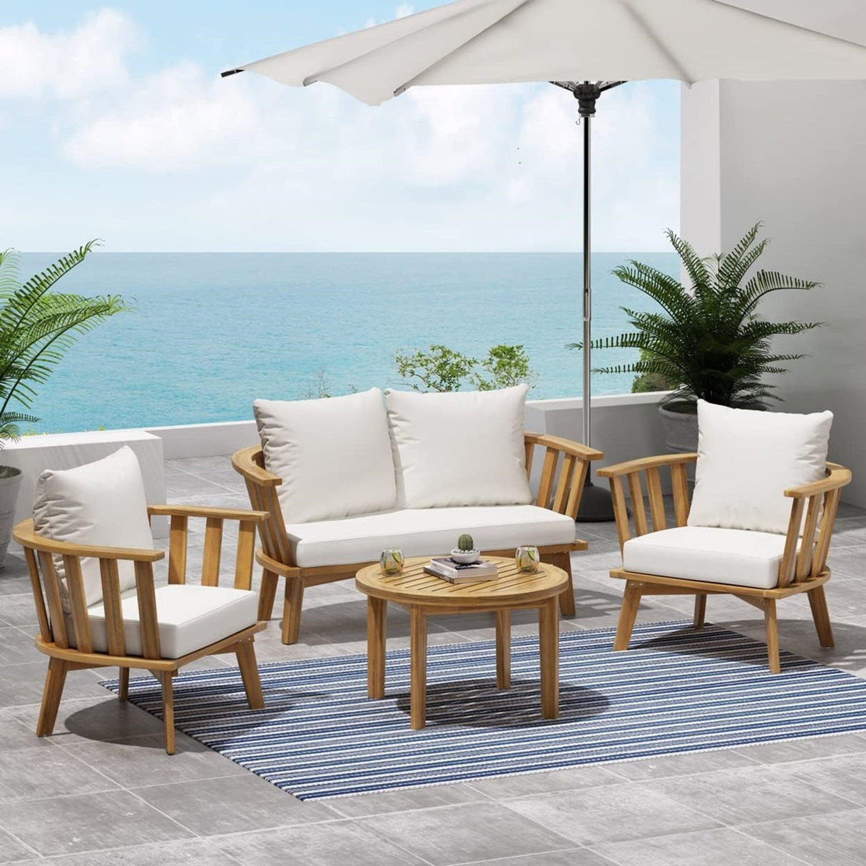 4-Pieces Acacia Wood Patio Furniture Set