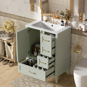 24.8" Bathroom Vanity with Ceramic Sink, Modern Freestanding Cabinet