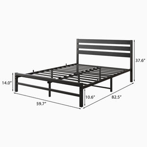 Industrial Platform Bed with Storage and Vintage Wood Headboard - Black