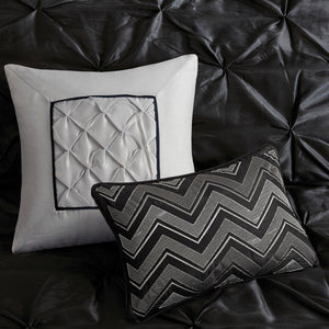 Black 7 Piece Tufted Comforter Set with Embroidered Details - King