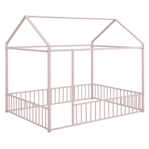 Metal Bed House Bed Frame With Fence