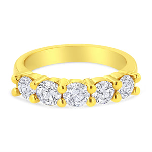 14K Yellow Gold Plated .925 Sterling Silver 1 1/2 Cttw Shared Prong Set Brilliant Round-Cut Diamond Anniversary or Wedding Band Ring (K-L Color, SI2-I1 Clarity) - Size 7