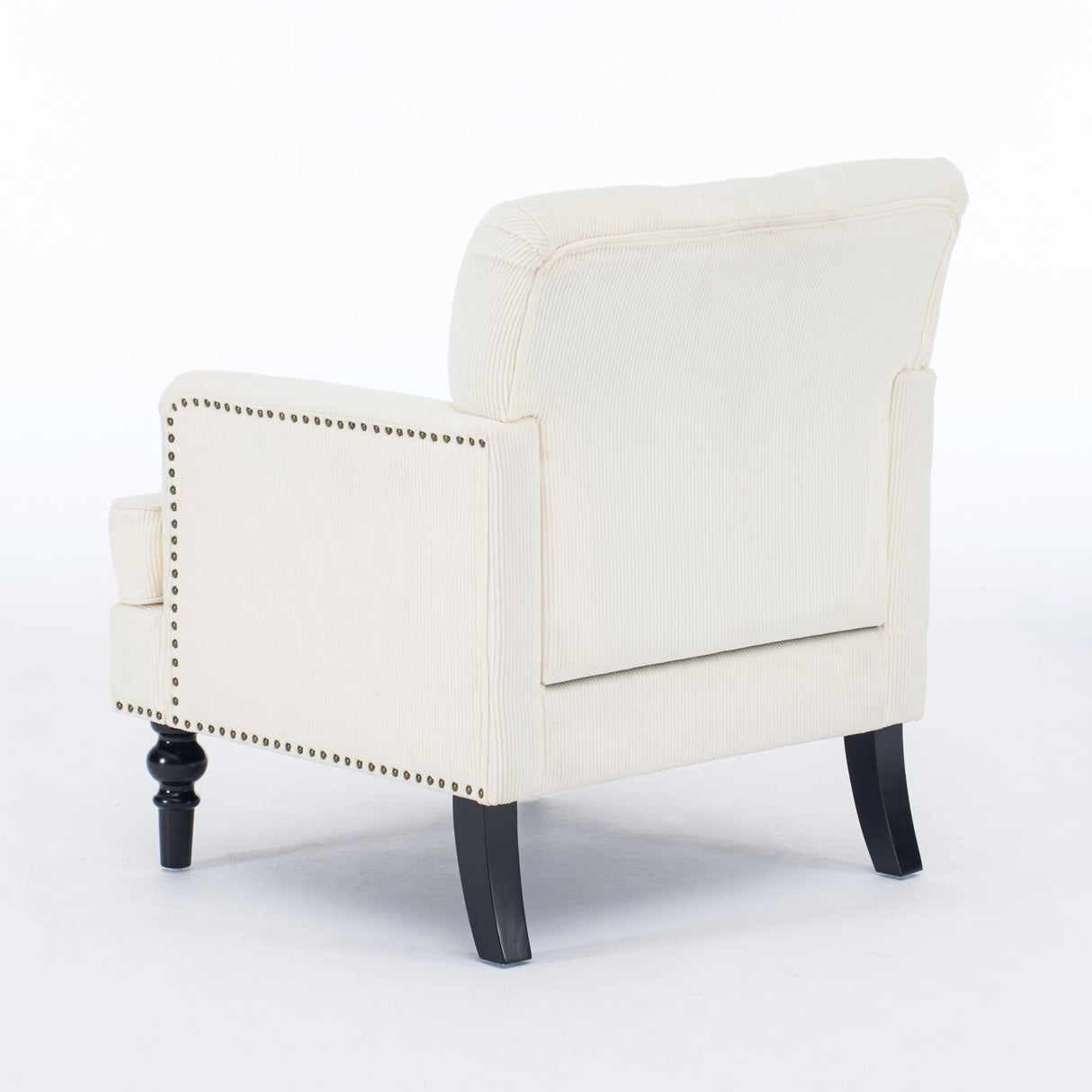 Tufted Club Chair, Upholstered Accent Armchair in Beige Corduroy