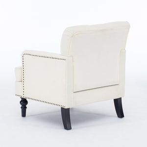 Tufted Club Chair, Upholstered Accent Armchair in Beige Corduroy