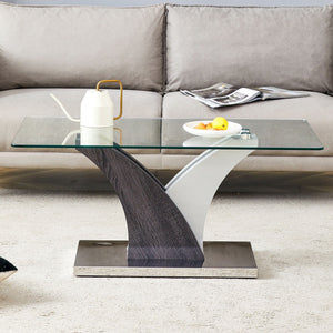Artistic Rectangular Coffee Table With Tempered Glass Countertop