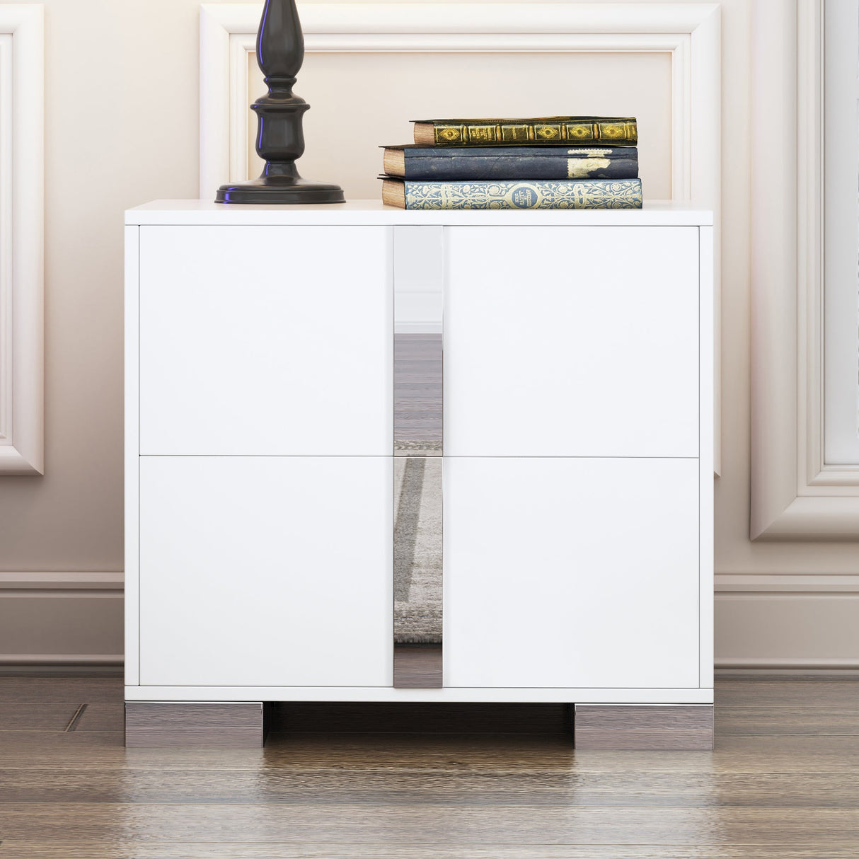 Elegant Nightstand with Metal Foot