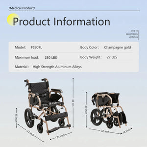 Lightweight Foldable Transport Wheelchair For Adults, Square Tube Design