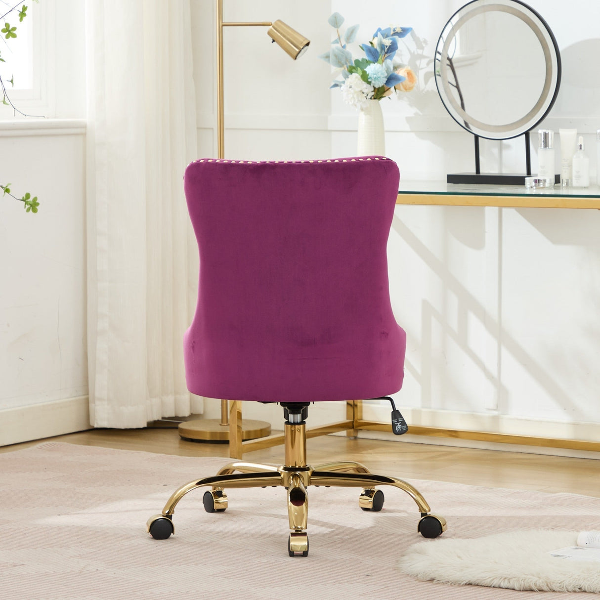 Office Chair Modern Velvet Upholstered Tufted Button Purple