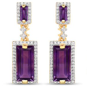 18K Yellow Gold Plated 6.01 Carat Genuine Emerald and White Topaz .925 Sterling Silver Earrings