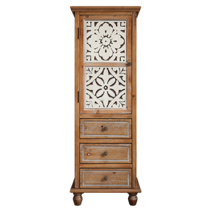 Rustic Wooden Storage Cabinet with Decorative Cutout Door & 3 Drawers