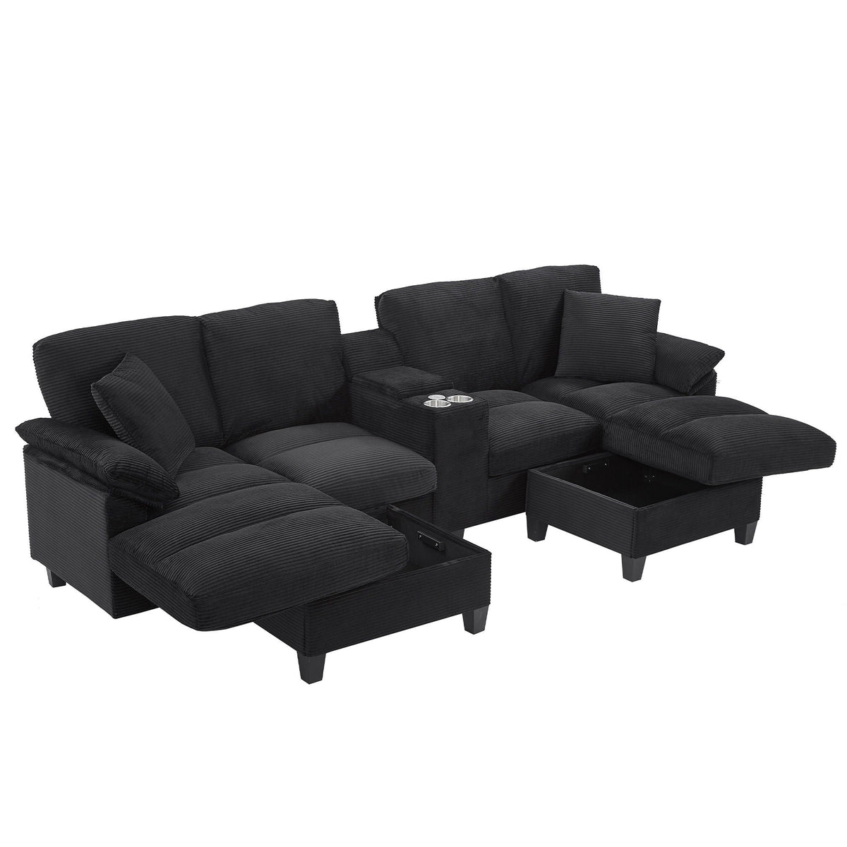 Modern U-Shaped Sectional Sofa With Storage Ottomans